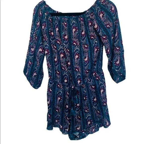 2/$30 American Eagle Paisley Print Boho Off the Shoulder Romper Jumper XS - Picture 3 of 6
